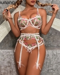 Yimunancy Pastoral Style Lace Bra Set Girl Fresh Contrast Color Small Floral Underwear Set Sweet Bow Underwear 3 Piece S