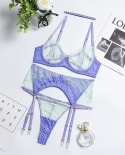 Yimunancy 4 Piece Lace Lingerie Set Women Contrast Color Exotic Set Choker  Garter Brief Kit