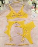 Yimunancy 4 Piece Lace Lingerie Set Women Solid Choker Mesh Transparent Cut Out Exotic Sets 4 Colors Garter Kit