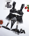Yimunancy 3 Piece Lace Embroidery Lingerie Set Women Dot Mesh Patchwork  Exotic Set Black Ruffle Chain Garter Kit