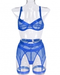 Yimunancy 4piece Mesh Bra Set Women Transparent Ring  Underwear Set Underwire Ladies Lingerie Set With Garter Belt  Bra 