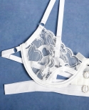 Yimunancy 3piece Lace Lingerie Set Women Flroal Embroidery Bra Underwire  Thong Underwear Set Unlined White Bra Set  Br