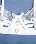 Yimunancy 3piece Lace Lingerie Set Women Flroal Embroidery Bra Underwire  Thong Underwear Set Unlined White Bra Set  Br