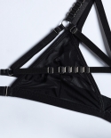 Yimunancy 3 Piece Mesh Bra Set Gothic Women Transparent Choker Bandage Lingerie Set Black  Underwear Set