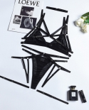 Yimunancy 3 Piece Mesh Bra Set Gothic Women Transparent Choker Bandage Lingerie Set Black  Underwear Set