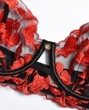 Yimunancy 3 Piece Lace Bra Set Women Floral Embroidery Transparent Red Underwear Set Ladies Gothic  Lingerie Setbra  Br
