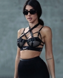 Yimunancy 2 Piece Gothic Bandage Bra Set Women Transparennt Underwear Set  Black Lingerie Set