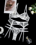 Yimunancy 3 Piece Lace Bra Set Women Transparent Bandage  Lingerie Set Fashion White Underwear Set