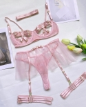 Yimunancy Mesh Garter Lingerie Set Women Transprent Bandage  Exotic Sets Fashion Brief Solid Fancy Kit  Bra  Brief Sets