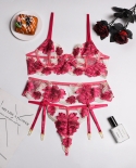 Yimunancy 3piece Embroidery Lace Bra Set Women Floral Bra Underwire  Thong Underwear Set  Lingerie Set  Bra  Brief Set