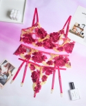 Yimunancy 3piece Embroidery Lace Bra Set Women Floral Bra Underwire  Thong Underwear Set  Lingerie Set  Bra  Brief Set