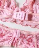 Conjunto de sutiã de renda bordado coração feminino sutiã de laço rosa calcinha conjunto de calcinha rosa conjunto de lingerie f