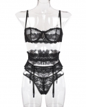 Yimunancy 3piece Lingerie Set Women Transparent  Bra Set  Ladies Lace Lingerie Intimates Underwear Set  Bra  Brief Sets