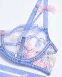 Yimunancy 3 Piece Embrodiery Bow Lace Bra Set Women Transparent Floral Bra Underwire  Panty  Underwear Set Lingerie Set