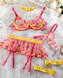 Yimunancy 4 Piece Lace Bra Set Women Embroidery Heart Gothic Fancy Underwear Set  Lingerie Set