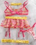 Yimunancy 4 Piece Lace Bra Set Women Embroidery Heart Gothic Fancy Underwear Set  Lingerie Set