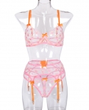 3 Piece Heart Embroidery Bra Set Women Transparent Bow Bra  Panty  Lingerie Set Ladies Underwear Setbra  Brief Sets