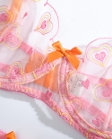 3 Piece Heart Embroidery Bra Set Women Transparent Bow Bra  Panty  Lingerie Set Ladies Underwear Setbra  Brief Sets