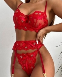 Europe And The United States July New Ladies Red Midnight Temptation Three-point Lace Backless Pajamas  Suit Three-piece