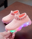High Quality Soft Soled Breathable Childrens Baby Girls And Boys Letter Mesh Luminous Socks Sports Running Shoes Lumino