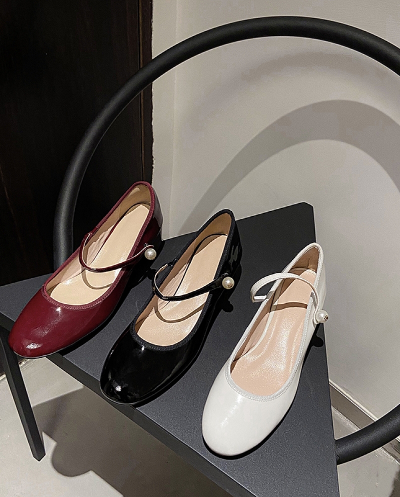 US 46.20 Cow Patent Leather Mary Janes Fench Srtyle Basic Shoes On Heelwomen Pums Spring Autum Square Heel One Strap Woman Elegan Description