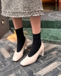2022 Womens High Heels Simple Bride Party Mid Heel Square Toe Shallow Mouth High Heel Shoes Women Office Shoes Cow Leat