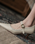 أحذية نسائية ريترو أحذية بروغ مضخات فستان بمقدمة مدببة مع مشبك أحذية جلدية للنساء على الكعب العالي تالون Hauts