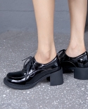 mezereon נעלי שרוכים פשוטות מעור לקט אופנה משאבות עקב מרובעות נעלי אצבע עגולה בנות נעלי אביב עם גובה 5