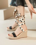 2022 Women’s Wedge Sandals Shoes Woman Platform Heel Sandals Cow Leather Summer Lady Hemp Espadrilles Sandal With Narr