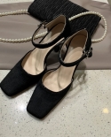 שמלת נשים משאבות נעליים על עקבים 9 סמ אצבע מרובעת נשים משאבות אבזם שעות שיער נעלי מרי גיין בסגנון צרפתי