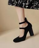 נשים משאבות 7 סמ מרי גיין נעלי רטרו בסגנון נעלי עקב אלגנטיות אבזם גברת נעלי אצבע עגולה קפיץ atumn עור אמיתי טל