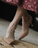 נעלי עקב קיץ אישה ילד זמש עקבים גבוהים 7 סמ משאבות סנדלים בסגנון צרפתי לנשים משאבות נשים