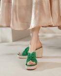 Women’s Wedge Sandals Pleated Shoes Woman Platform Heel Sandals Kid Suede Summer Lady Hemp Espadrilles Sandal Peep Toe