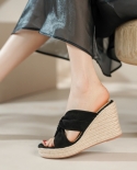 Women’s Wedge Sandals Pleated Shoes Woman Platform Heel Sandals Kid Suede Summer Lady Hemp Espadrilles Sandal Peep Toe