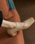 נעלי הליכה יומיות אישה בסגנון צרפתי משאבות עור פרה להחליק על וינטג נשים בייסיק עקבי בלט מרובע אצבע נעלי רטרו נשים