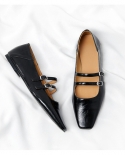 Mary Jane Shoes Women Flats Low Heel  Retro Style Spring Ladies Elegant Shoes Square Toe Spring Atumn Cowhide Footwear