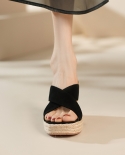 Women’s Wedge Sandals Shoes Woman Platform Heel Slippers Kid Suede Summer Lady Hemp Espadrilles Peep Toe Daily Sandals