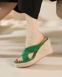 Women’s Wedge Sandals Shoes Woman Platform Heel Slippers Kid Suede Summer Lady Hemp Espadrilles Peep Toe Daily Sandals