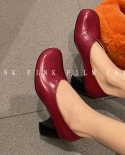 Womens Pumps French Style Square Heel Round Toe Mules Quality Heel Shoes Cowhide Real Leather Pumps Spring Summer Shoes