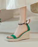 Women’s Wedge Sandals High Heel 85 Cm Shoes Woman Platform Heel Sandals Kid Suede Summer Lady Hemp Espadrilles Sandal
