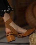 Sapatos de verão de couro estilo francês feminino sandálias femininas amarradas cruzadas 5 cm bico fino senhora primavera outono
