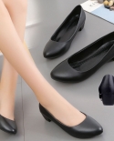 Comfortable Women Work Shoes High Heels Soft Sole Soft Surface Professional Dress Shoes Commuter Black Leather Shoes Dai