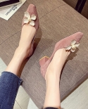 Womens Lace Heeled Single Shoes Fashionable Flower Decoration Mary Jane Luxury Suede Solid Color Thick Heeled High Heel