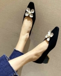 Womens Lace Heeled Single Shoes Fashionable Flower Decoration Mary Jane Luxury Suede Solid Color Thick Heeled High Heel