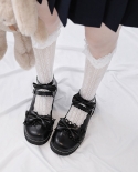 Women Single Shoes Platform Heels Design Pleated Bow Lolita Leather Shoes Low Heel Mary Jane Shoes  Style Girls Pumps