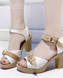 Women High Heel Sandals Fashion Belt Buckle Fish Mouth Sandals  Platform Peep Toe High Heels Comfortable Thick Heel Sand
