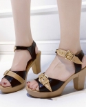 Women High Heel Sandals Fashion Belt Buckle Fish Mouth Sandals  Platform Peep Toe High Heels Comfortable Thick Heel Sand