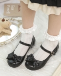 Round Head Asakuchi Women Shoes Bow Knot Buckle Strap High Heels Fashion Square Heel Ladies Pumps Casual Shoe New Talons