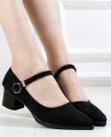 New Womens High Heels Black Velvet Pumps Shallow Single Shoes Soft Soled Low Heeled Commuter Shoes Professional Wear Hi