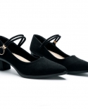 New Womens High Heels Black Velvet Pumps Shallow Single Shoes Soft Soled Low Heeled Commuter Shoes Professional Wear Hi